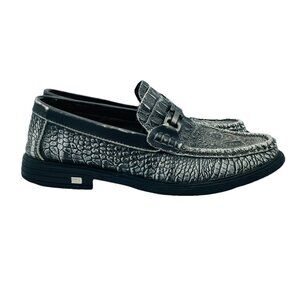 Fashion Shoes Mens Size 8.5 Black Textured Leather Croc Loafers Comfort Driving